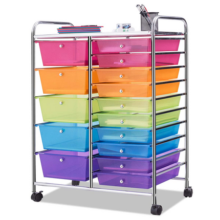 15-Drawer Organizer Cart Office School Rolling Storage Cart - Dreamade