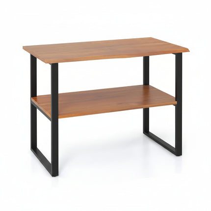 Dreamade Bathroom Storage Shelf with Waterproof Finish, 2-Tier Teak Wood Bookshelf