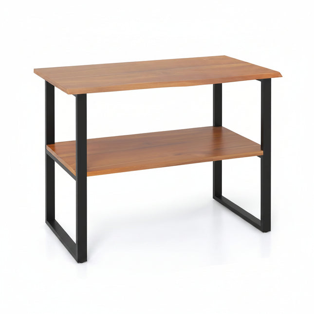 Dreamade Bathroom Storage Shelf with Waterproof Finish, 2-Tier Teak Wood Bookshelf