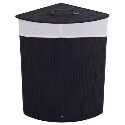 Dreamade Corner Laundry Hamper with Lid, Bamboo Laundry Basket with Removable Liner and Handle