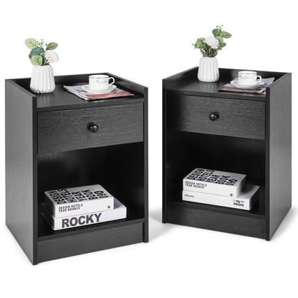 Dreamade Nightstands Set of 2, Modern End Tables w/Storage Drawer & Open Compartment
