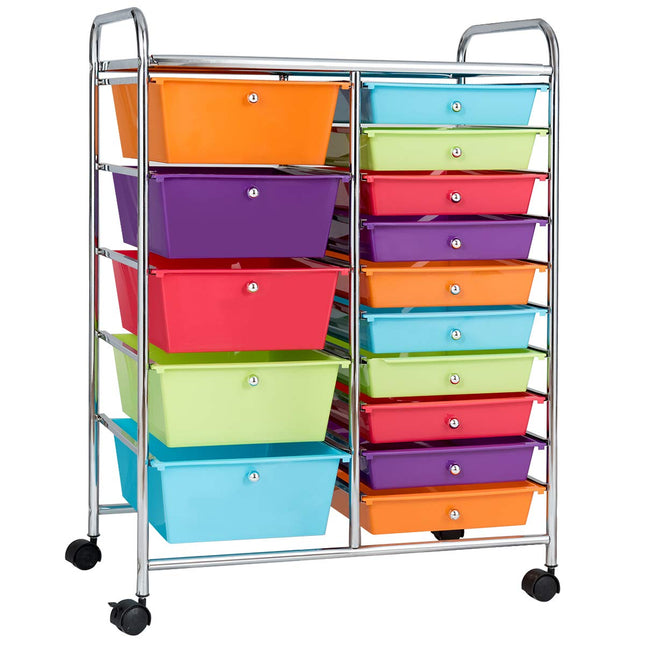 15-Drawer Organizer Cart Office School Rolling Storage Cart - Dreamade