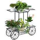Dreamade Garden Cart Metal Plant Stand with 4 Decorative Wheels