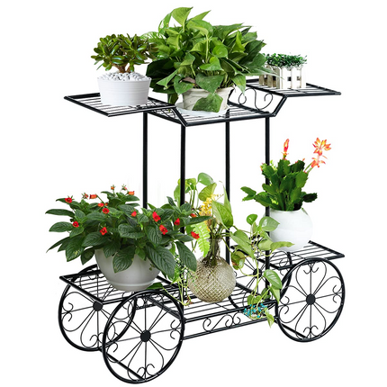 Dreamade Garden Cart Metal Plant Stand with 4 Decorative Wheels