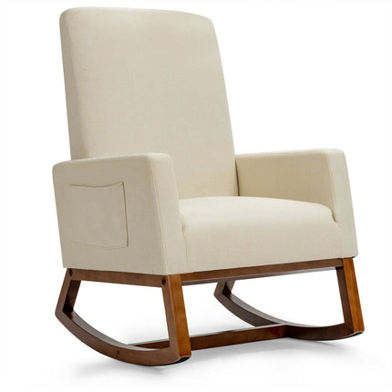 Dreamade Upholstered Rocking Chair, Modern Fabric Armchair w/Wood Base