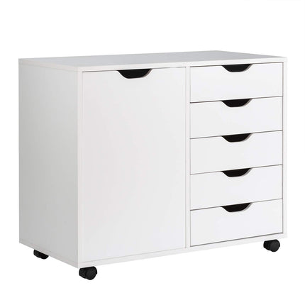 Dreamade Drawers Cabinet Mobile Lateral Filing Organizer with 5 Drawers,1 Side Cabinet and Wheels Mobile Side Cabinet Chest