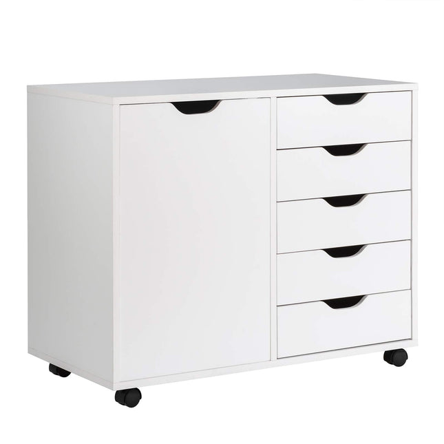 Dreamade Drawers Cabinet Mobile Lateral Filing Organizer with 5 Drawers,1 Side Cabinet and Wheels Mobile Side Cabinet Chest
