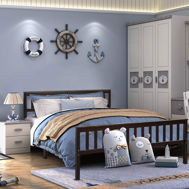 Dreamade Queen Size Wood Slats Great Support with Six Legs, No Box Spring Needed, Antique Espresso