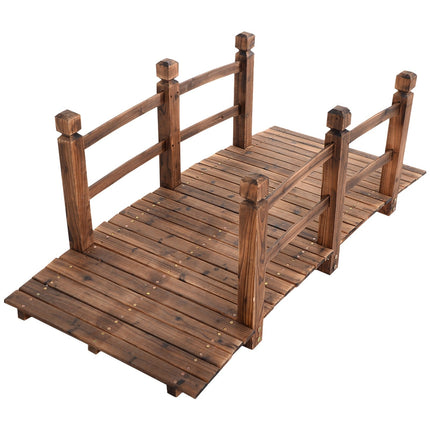 Dreamade 5 Ft Wooden Garden Bridge, Stained Wood/Natural Wood Garden Bridge