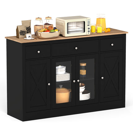 Dreamade 55" Large Buffet Sideboard with 3 Drawers & 2 See-Through Doors