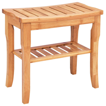Bamboo Shower Bench Seat with Storage Shelf - Dreamadeus
