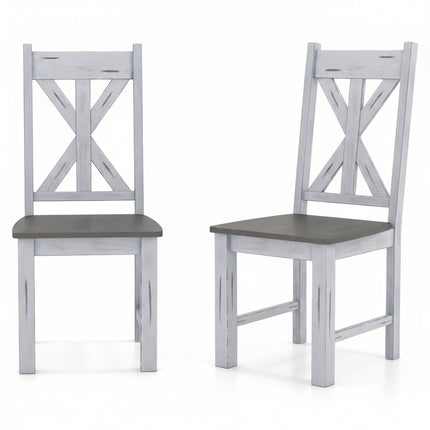 Dreamade Retro Wooden Dining Chairs Set, Farmhouse Kitchen Chairs w/Rubber Wood Frame, Elegant Hollowed Backrest
