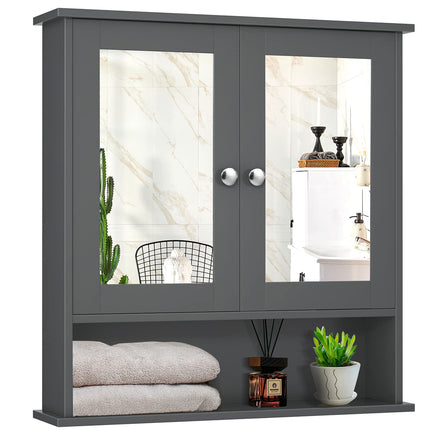Bathroom Wall Cabinet with 2 Mirror Doors and Adjustable Shelf