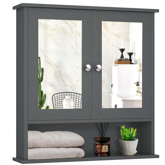 Bathroom Wall Cabinet with 2 Mirror Doors and Adjustable Shelf