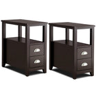 Dreamade End Table Wooden W/ 2 Drawers and Shelf Space-Saving Rectangular Bedside Table