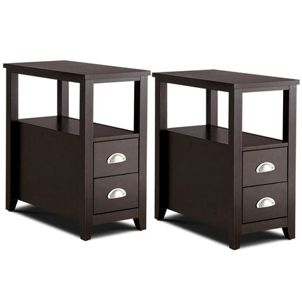 Dreamade End Table Wooden W/ 2 Drawers and Shelf Space-Saving Rectangular Bedside Table