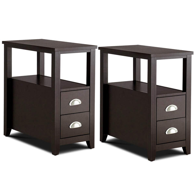 Dreamade End Table Wooden W/ 2 Drawers and Shelf Space-Saving Rectangular Bedside Table