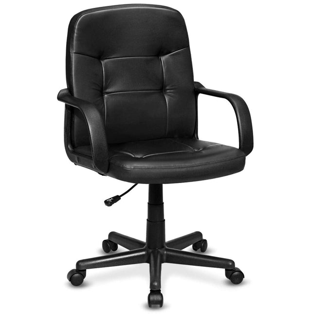 Dreamade Ergonomic Office Chair Black Mid-Back Leather Computer Desk Chair with Arms