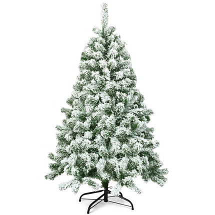 Dreamade 4.5FT Snow Flocked Christmas Tree, Artificial Hinged Pine Tree with Premium PVC Needles & Solid Foldable Metal Stand - DreamadeUS