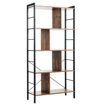 4-Tier Bookshelf, Industrial Style Bookcase with Metal Frame (Rustic Brown) - Dreamadeus