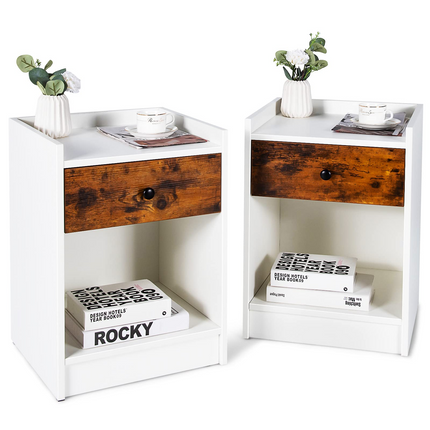 Dreamade Nightstands Set of 2, Modern End Tables w/Storage Drawer & Open Compartment