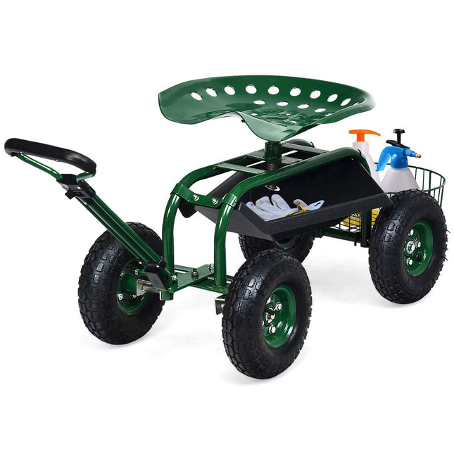 4-Wheel Garden Workseat with Storage Basket - Dreamade