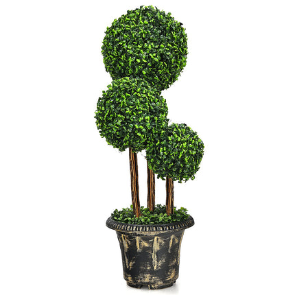 2.5 Ft/3 Ft Artificial Boxwood Topiary Tree, Fake Greenery Plants Triple Ball Tree - DreamadeUS