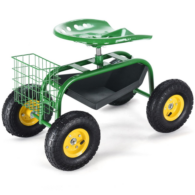 Dreamade Garden Cart Rolling Tray Gardening Planting with Work Seat
