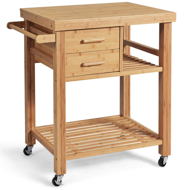 Dreamade Kitchen Island, Bamboo Island Cart, Natural