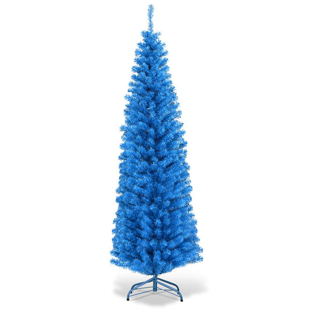 6ft Blue Pencil Christmas Tree, Artificial Slim Tree - DreamadeUS