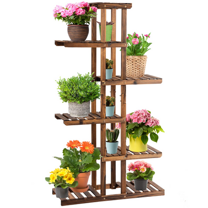 Dreamade Flower Rack Wood Plant Stand 7 Wood Shelves 11 Pots