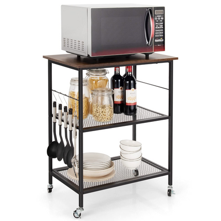 Dreamade 3 Tier Kitchen Bake's Rack, Rolling Microwave Cart, Industrial Bar Service Cart