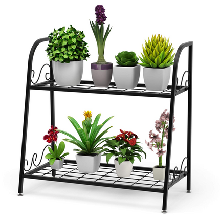 Dreamade 2 Tier Metal Plant Stand, Indoor Outdoor Plant Shelf, Flower Rack Display Shelf