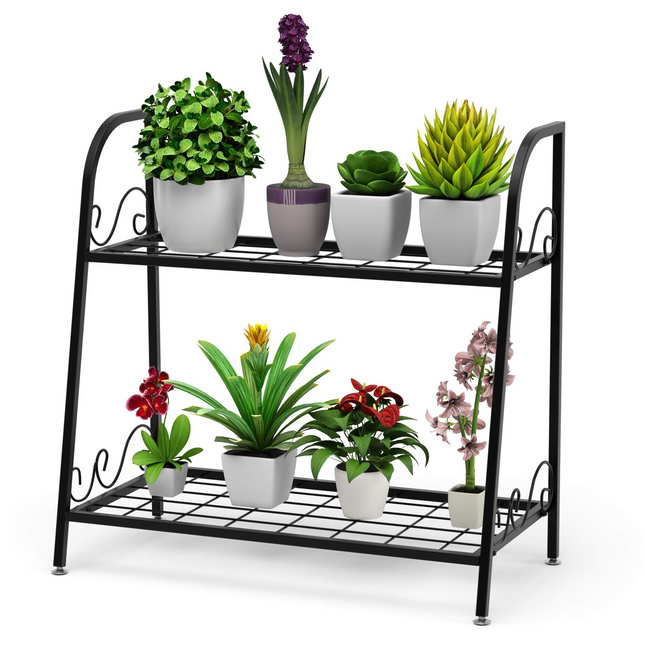 Dreamade 2 Tier Metal Plant Stand, Indoor Outdoor Plant Shelf, Flower Rack Display Shelf