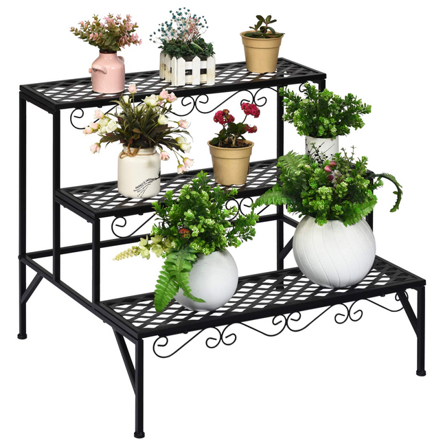 3 Tiers Metal Plant Stand, Ladder Plant Display Rack - Dreamade