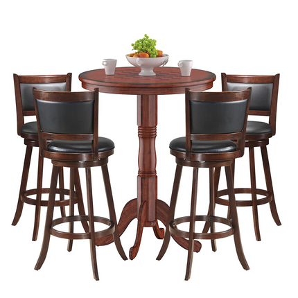 Dreamade 5 Pcs Pub Table Set, Wooden Pub Pedestal Side Table w/Stable Base