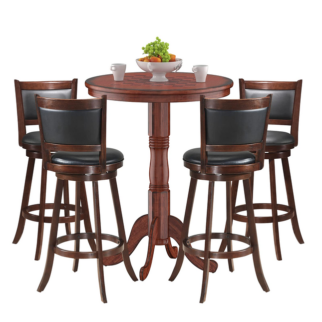 Dreamade 5 Pcs Pub Table Set, Wooden Pub Pedestal Side Table w/Stable Base