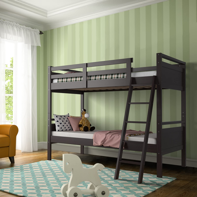 Dreamade Twin Over Twin Bunk Bed, Solid Wood Twin Bunk Bed Convertible Into Two Individual Beds