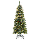 5ft Pre-lit Pencil Christmas Tree, Snow Flocked Artificial Hinged Xmas Tree - DreamadeUS