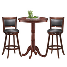 Dreamade 3 Pcs Pub Table Set, Wooden Pub Pedestal Side Table w/Stable Base
