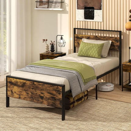 Dreamade Twin Size/Full Size/King Size/Queen Metal Platform Bed Frames with Wooden Headboard & Footboard