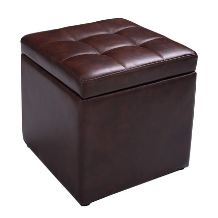 Dreamade 16'' Cube Ottoman Pouffe Storage Box Lounge Seat Footstools W/ Hinge Top and Bottom