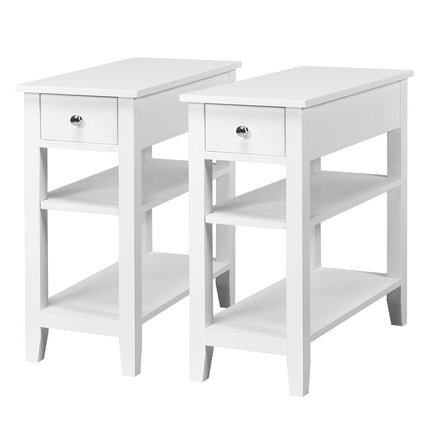 Dreamade 3-Tier End Table with Drawer and Double Shelves Narrow Tiered Side Table for Bedroom