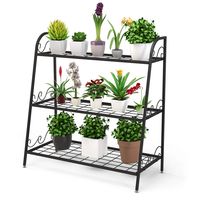 Dreamade 3 Tier Metal Plant Stand, Indoor Outdoor Plant Shelf