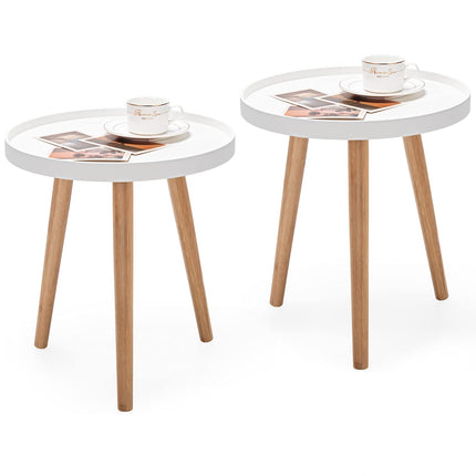 Dreamade Round Side Table End Table with Wooden Tray