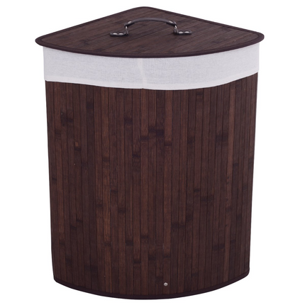 Dreamade Corner Laundry Hamper with Lid, Bamboo Laundry Basket with Removable Liner and Handle