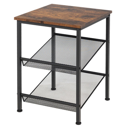 Dreamade Stable Metal Frame Easy Assembly Accent Wood Look Printer Table Bedroom Nightstand(1,Black&Rustic Brown)