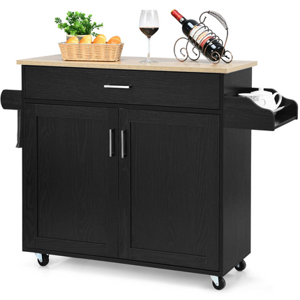 Dreamade Kitchen Island, Rolling Kitchen Cart with Spice and Towel Rack, Large Drawer & 2-Door Storage Cabinet