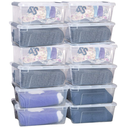 Dreamade 12 Pack Storage Box Storage Tote Boxes W/Clear Lid 12.7 Quart