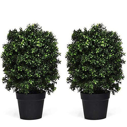 Dreamade 2 Pack 2Ft Artificial Boxwood Topiary Ball Tree, UV-Proof Realistic Leaves & Cement-Filled Pot - DreamadeUS